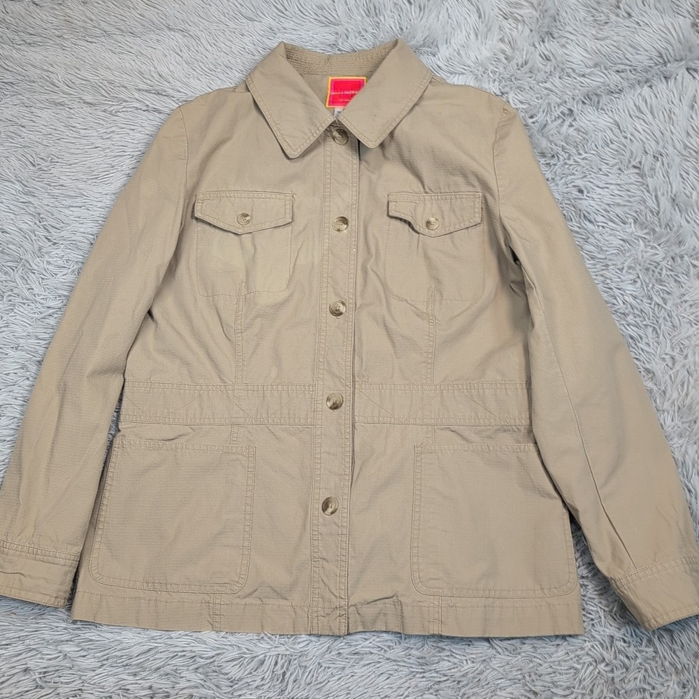 Isaac Mizrahi Jacket Womens XL Biege Utility Pockets Button Up Comfort Safari
